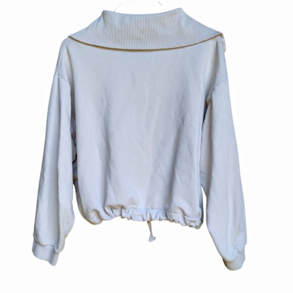 COS Beige Drawstring Hem Cropped Button Up Foldover Funnel Neck Sweater L - Picture 2 of 12
